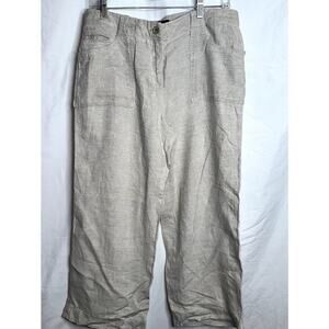 Talbots Signature 100% Linen Womens Size 6 Beige Wide Leg Crop Pants